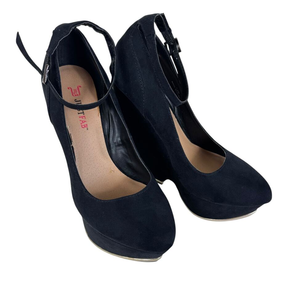 Justfab Sarada Black Faux Suede Ankle Strap Sky High Heels Women's‎ Size 7.5